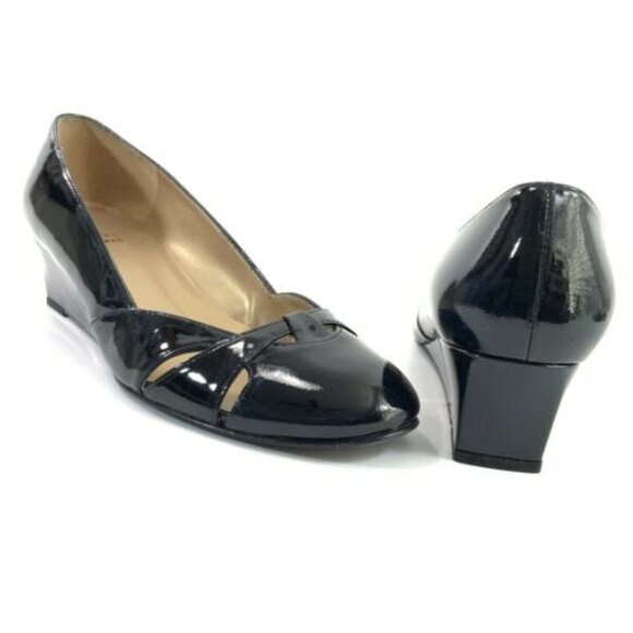 Stuart Weitzman Wedge Patent Leather Closed Toe Shoes Dark Green 6.5 - Picture 3 of 11